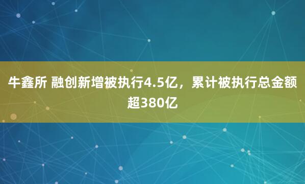 牛鑫所 融创新增被执行4.5亿，累计被执行总金额超380亿